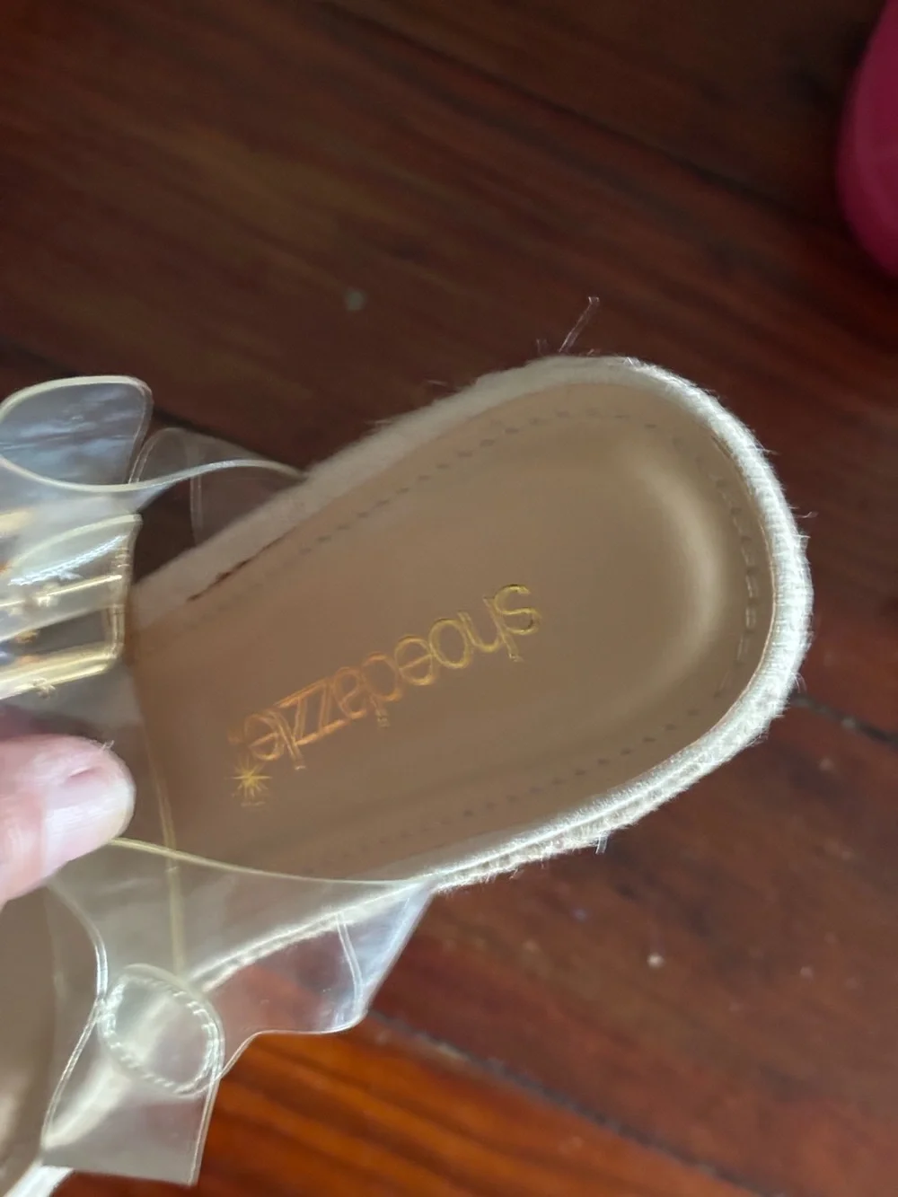 Shoe Dazzle Clear Strap Espadrille Sandals in Beige and Clear